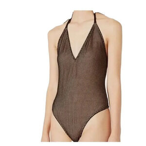 NWT Cosmopolitan Women's One Piece Bodysuit Size M Black-Nude 100% Polyester